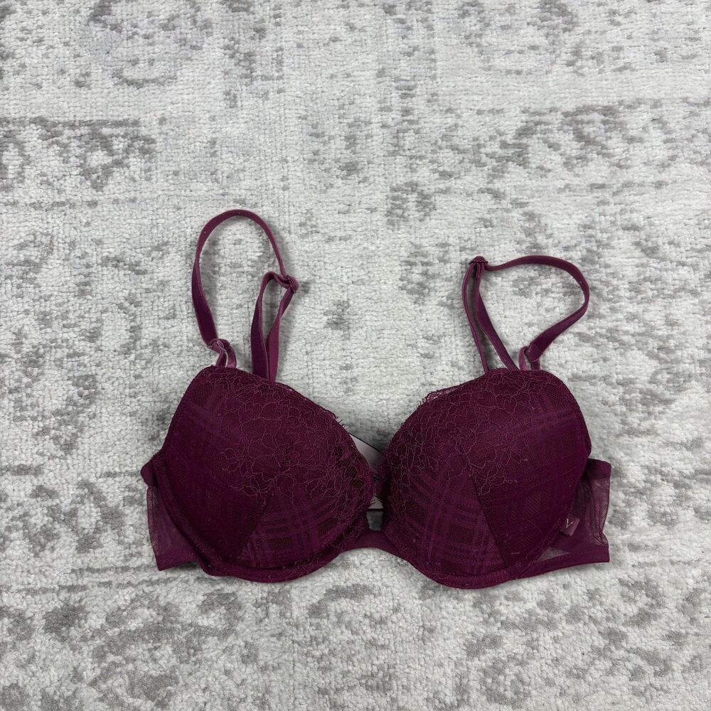 PINK Victoria’s Secret Bra Push Up Underwire T Shirt Smooth Plum Size 32C